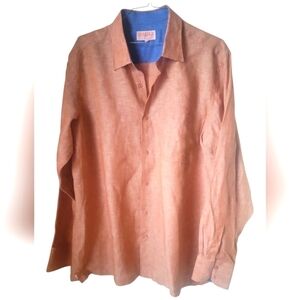Inserch Men's Orange Dress /Casual 100% Linen Button Up Long Sleeve Shirt Sz 2XL